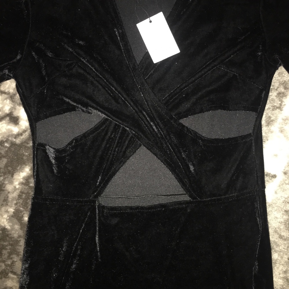 Black velvet mini dress with cut outs